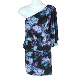 Jessica Simpson One Shoulder Mini Dress Sz Med‎ Watercolor Print Blue Stretchy